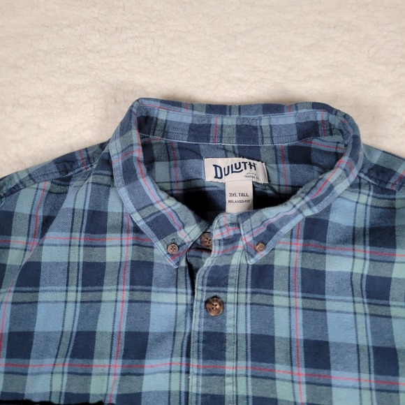 Duluth Trading Co Flannel Shirt Mens 3XL Tall Blue Plaid Relaxed Fit 3237-97 - Picture 2 of 12